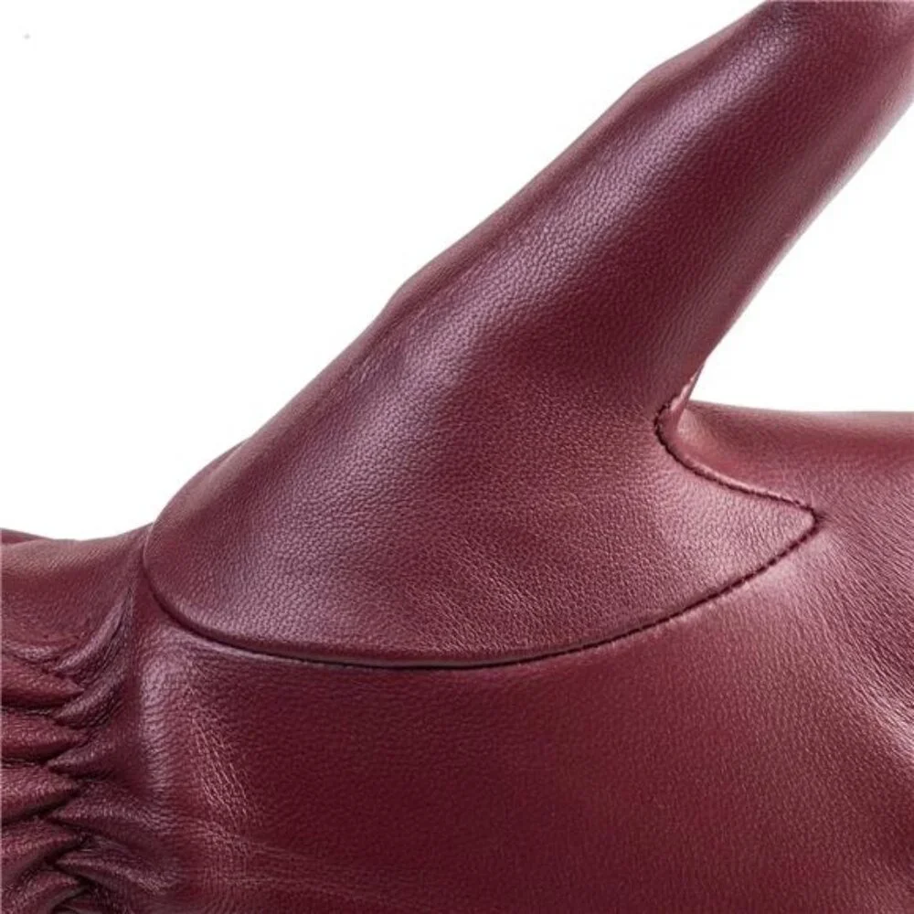 NWT Leather Gloves Touchscreen Cashmere Lined Red Women